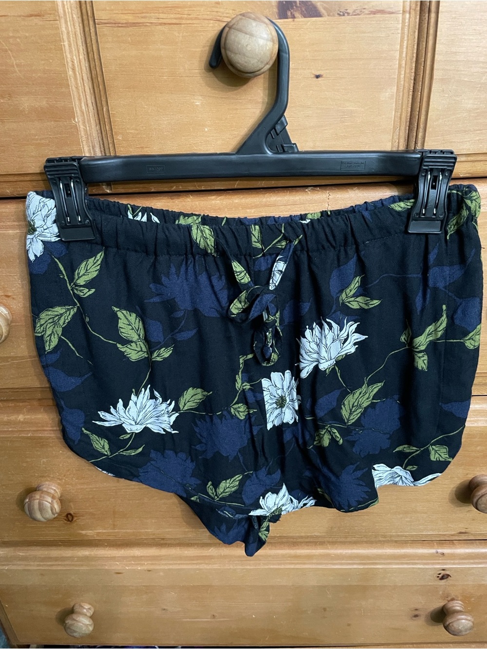 RVCA Black Floral Lounge Shorts with White & Olive Print